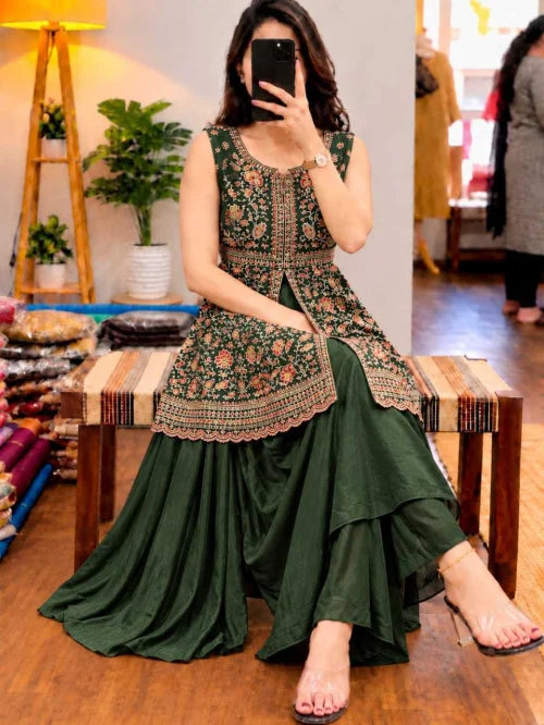 Georgette Embroidery Suit in Green