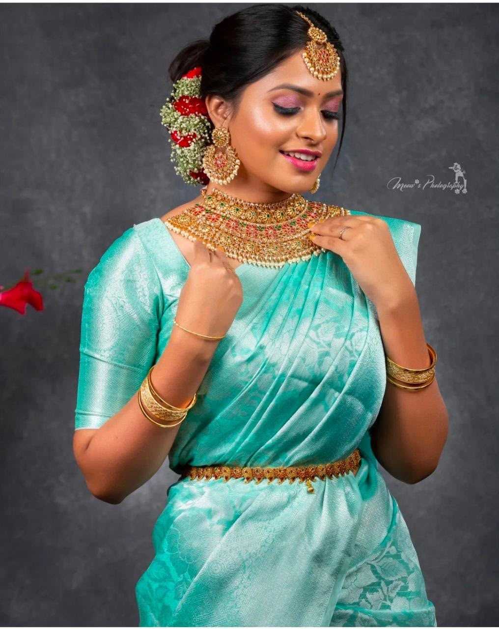 Lichi Silk Soft Saree in Sky