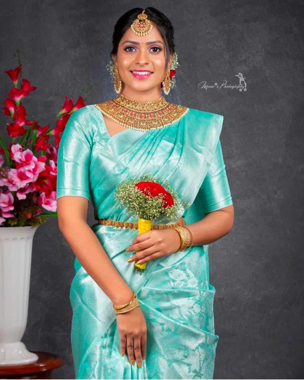 Lichi Silk Soft Saree in Sky