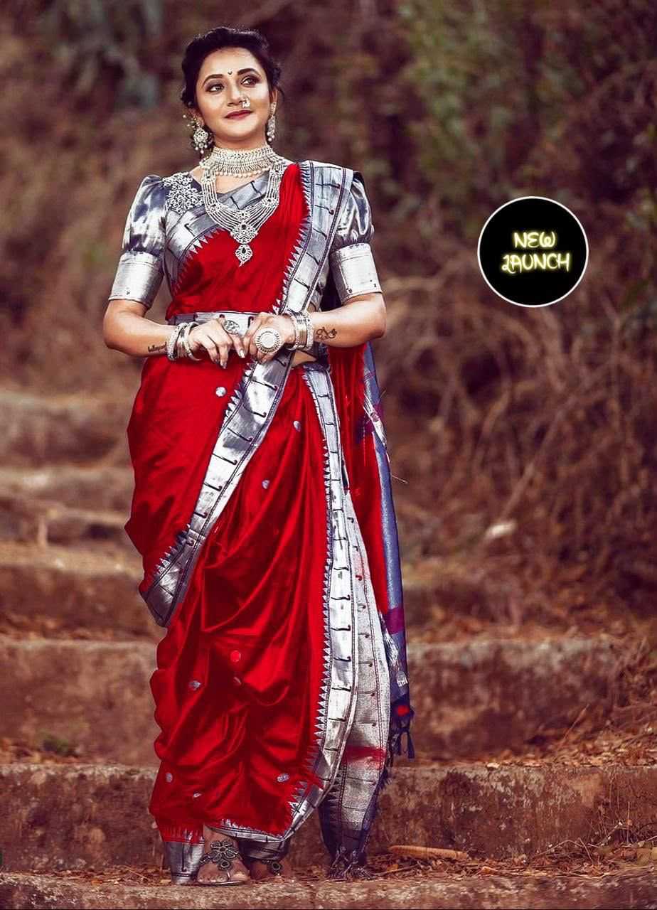 Lichi Silk Designer Saree in Red