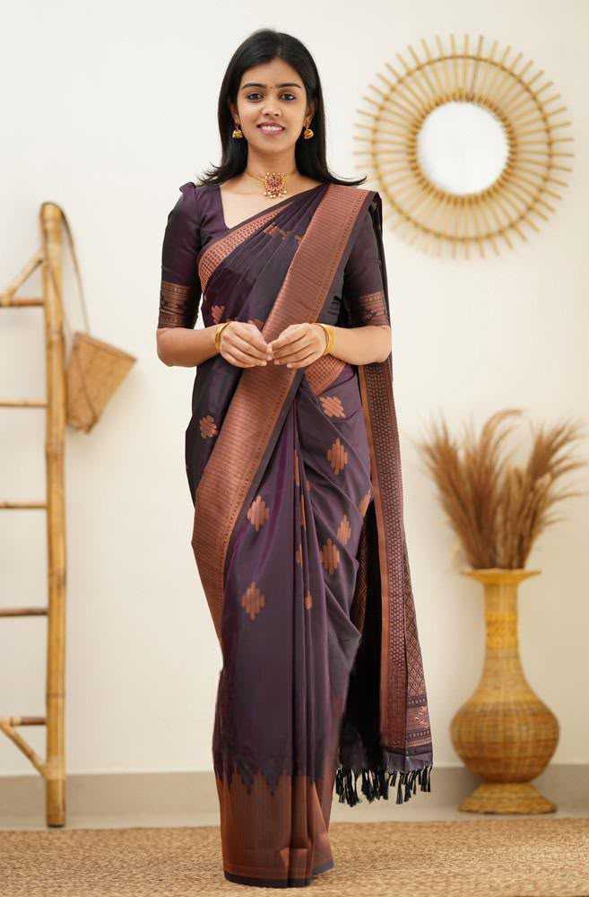 Lichi Silk Soft Saree in Brown