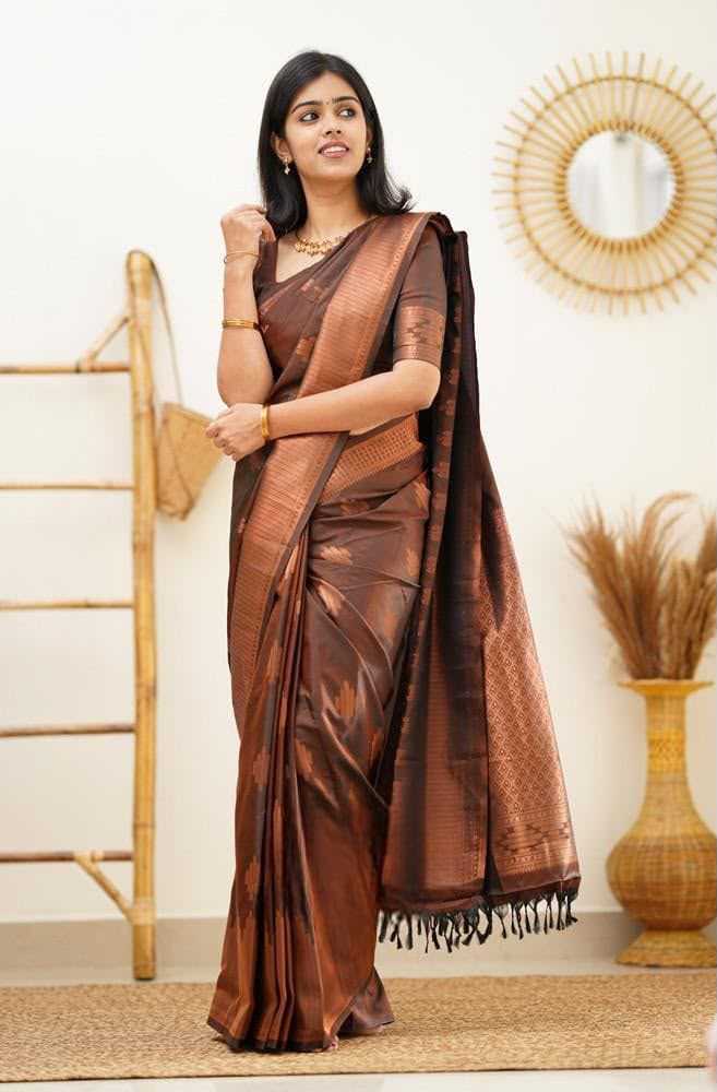Lichi Silk Soft Saree in Brown