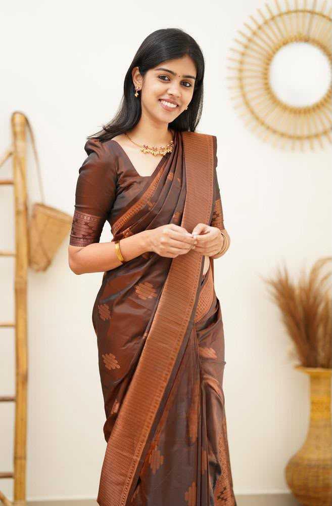 Lichi Silk Soft Saree in Brown