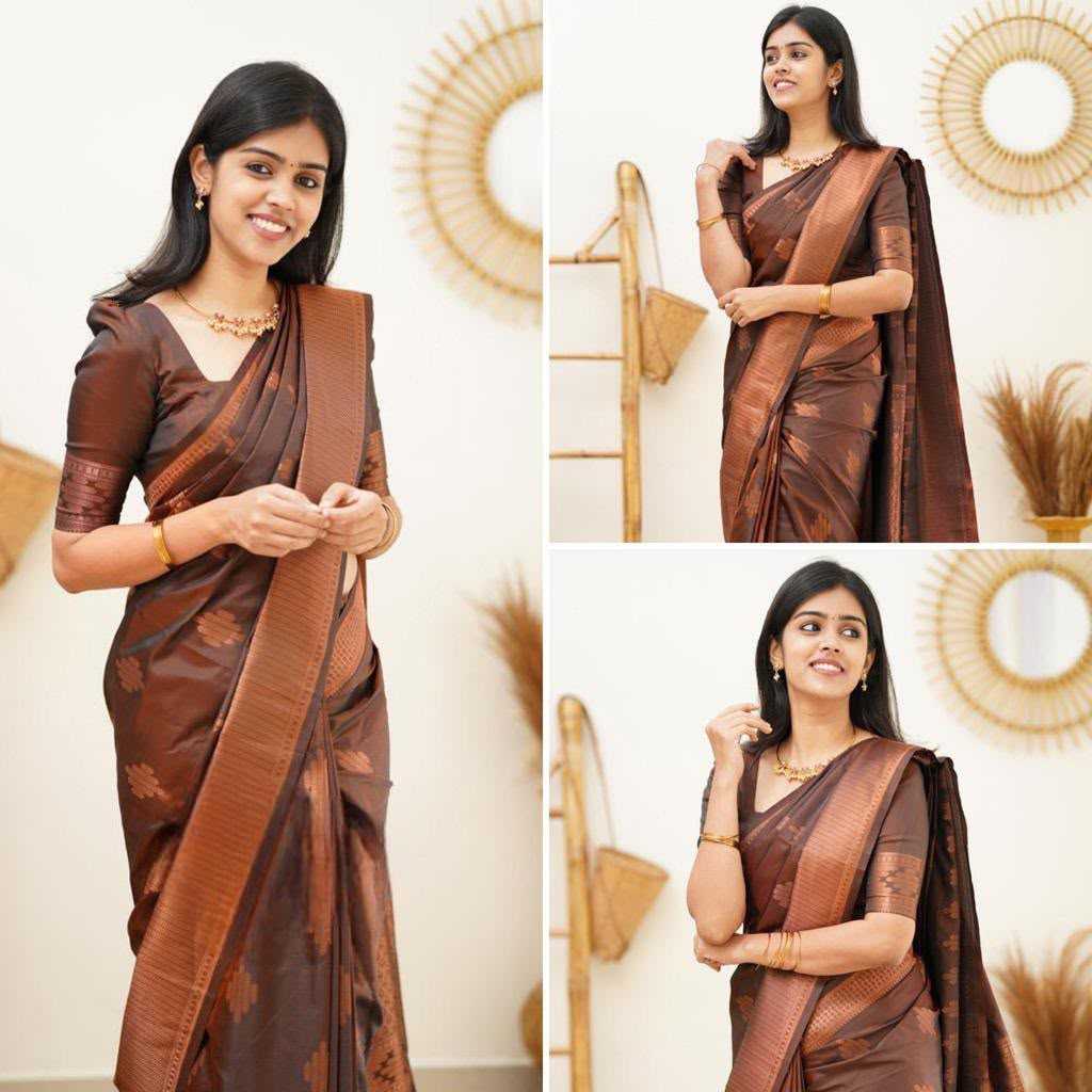 Lichi Silk Soft Saree in Brown