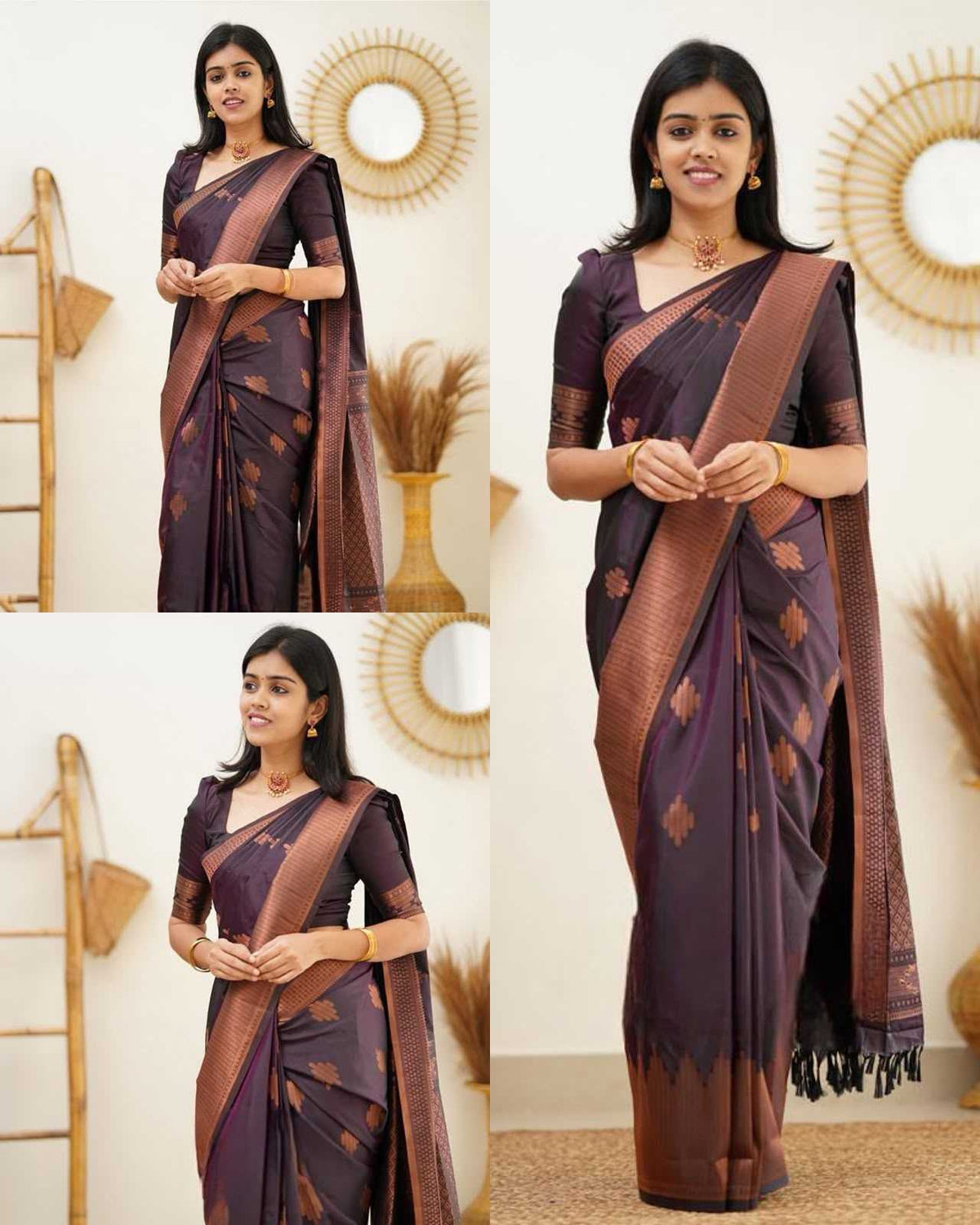 Lichi Silk Soft Saree in Brown