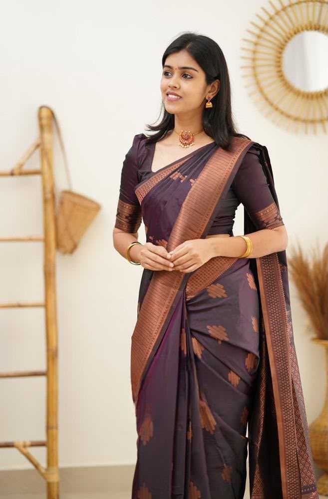 Lichi Silk Soft Saree in Eggplant