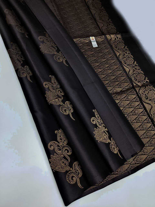 Lichi Silk Designer Saree in Black