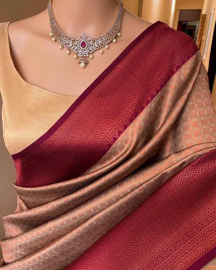 Lichi Silk Designer Saree in Chikoo