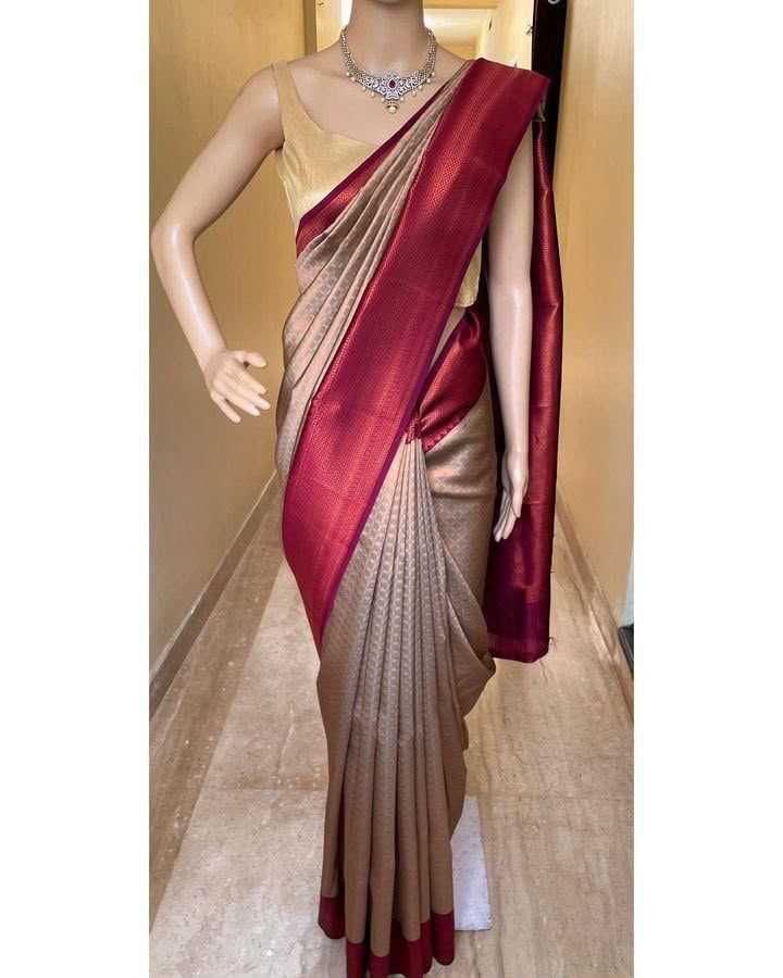 Lichi Silk Designer Saree in Chikoo
