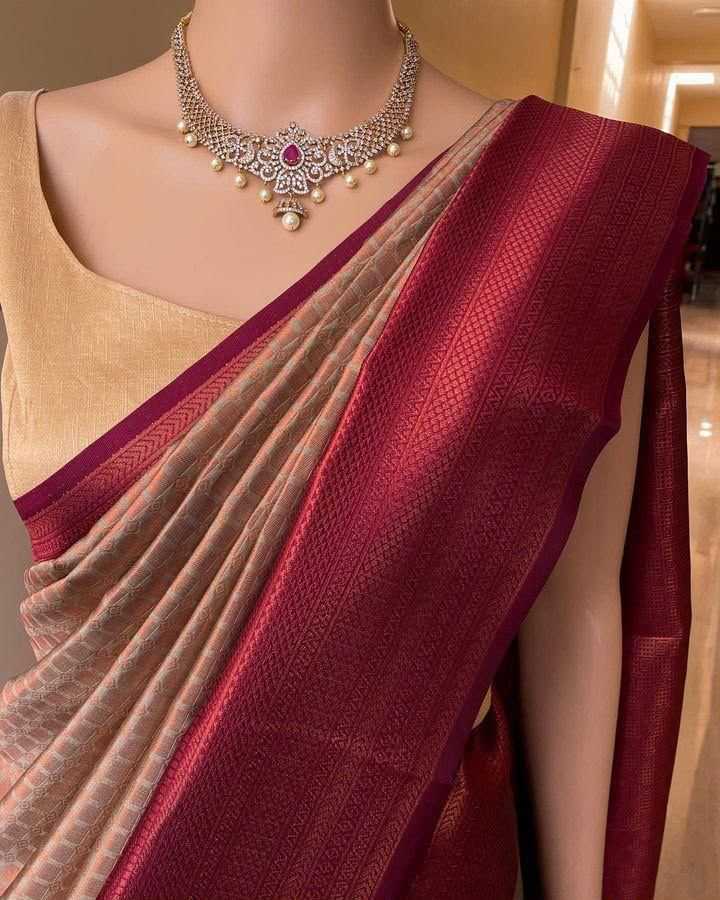 Lichi Silk Designer Saree in Chikoo
