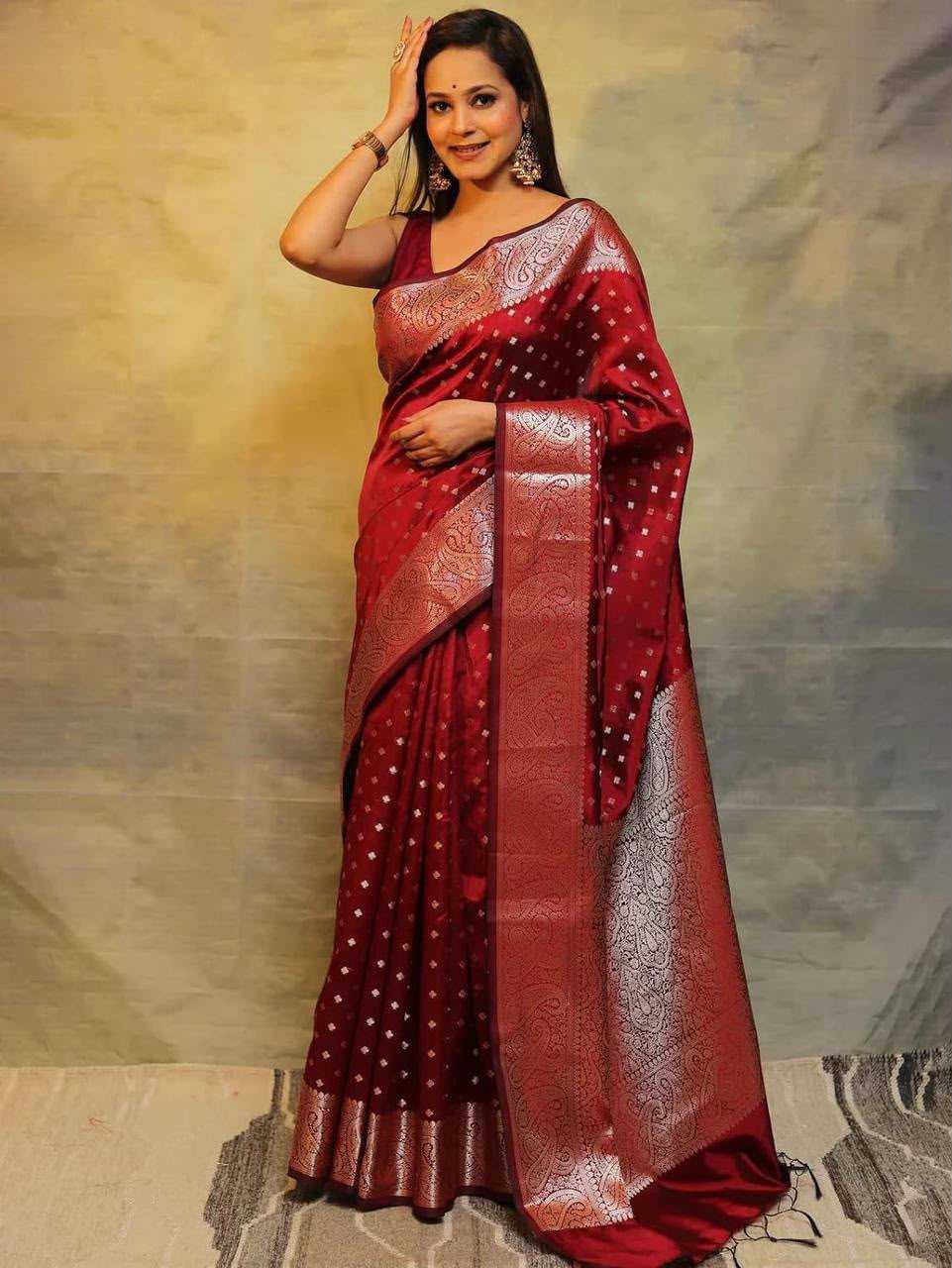 Lichi Silk Designer Saree in Wine