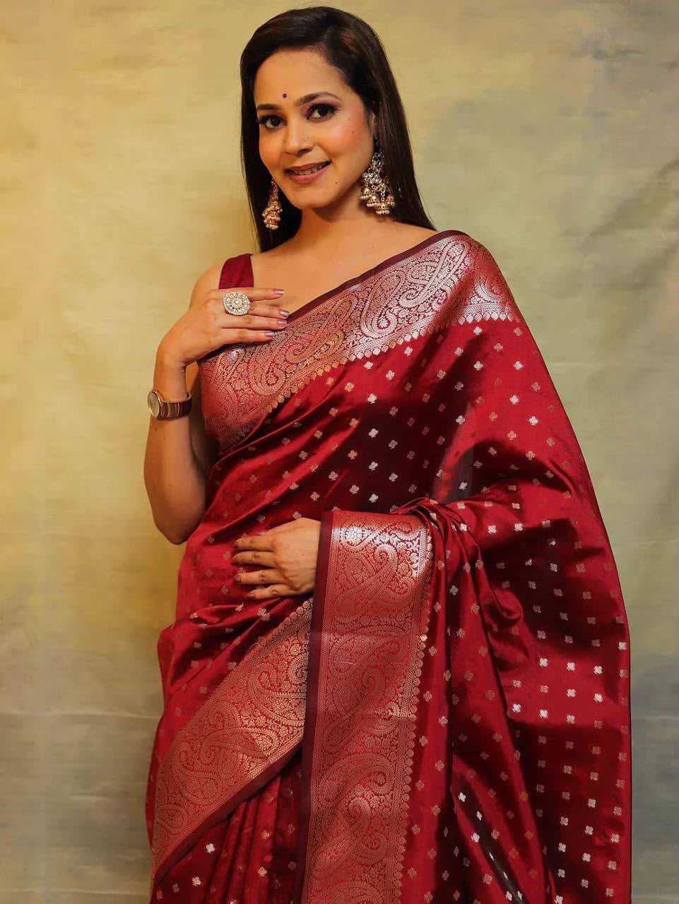 Lichi Silk Designer Saree in Wine