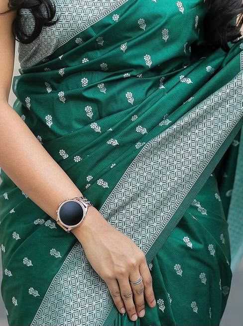 Lichi Silk Soft Saree in Dark Green