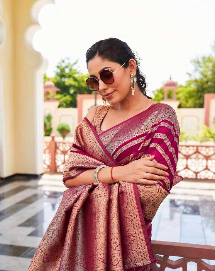 Lichi Silk Designer Saree in Pink