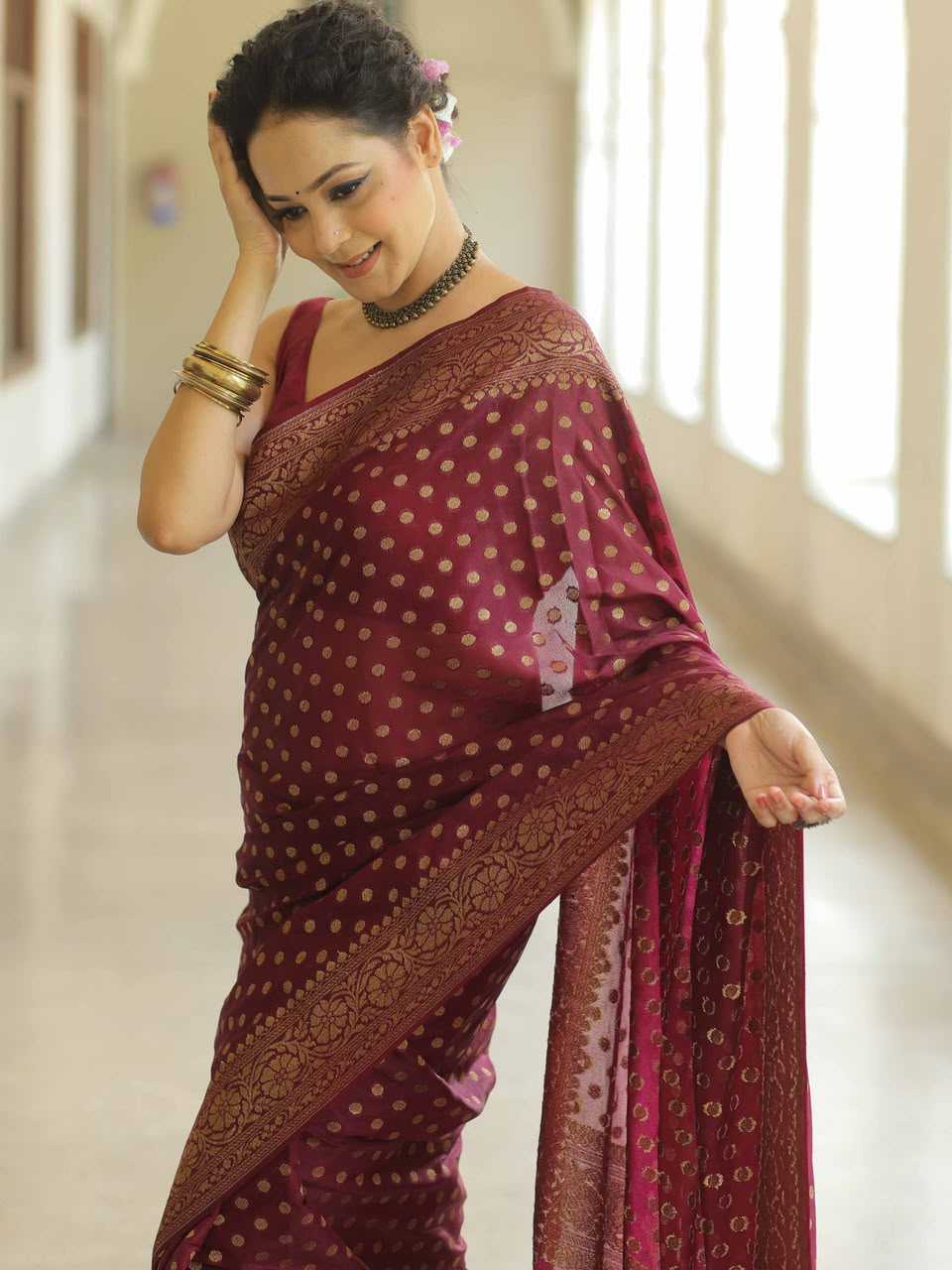 Lichi Silk Soft Saree in Dark Pink