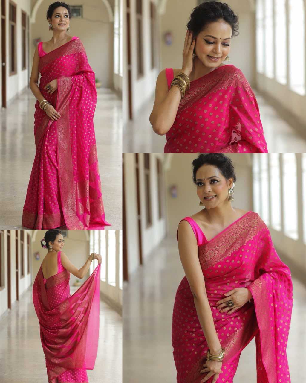 Lichi Silk Soft Saree in Dark Pink