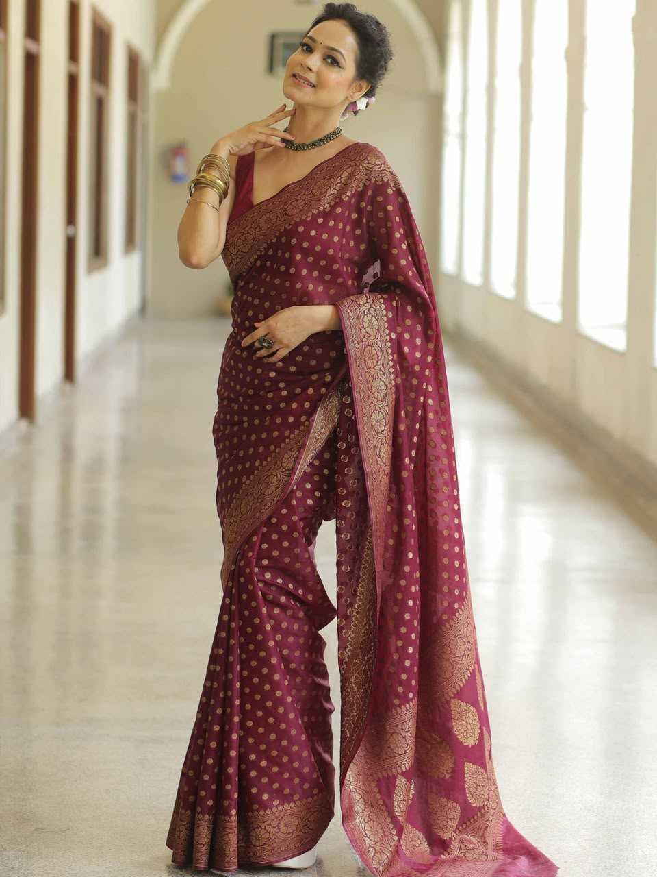 Lichi Silk Soft Saree in Dark Pink