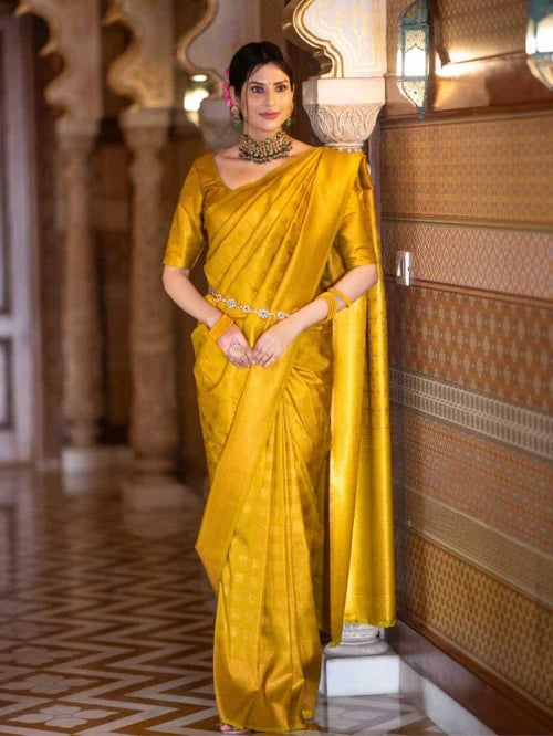Lichi Silk Soft Saree in Gold Drop
