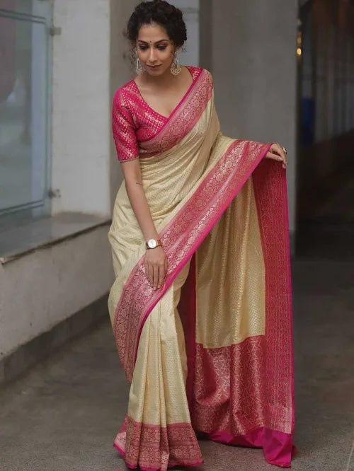Lichi Silk Soft Saree in Cream