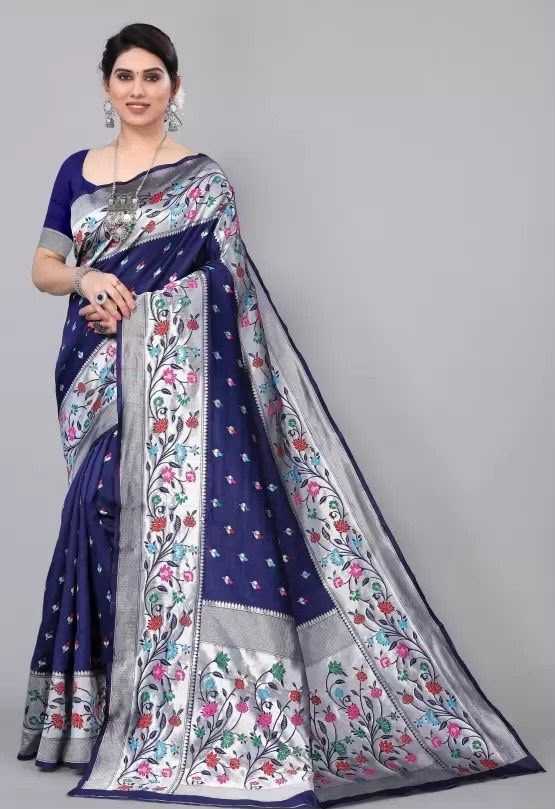 Lichi Silk Designer Saree in Deep Blue