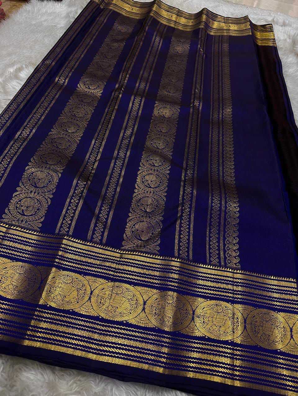 Lichi Silk Soft Saree in Navy Blue