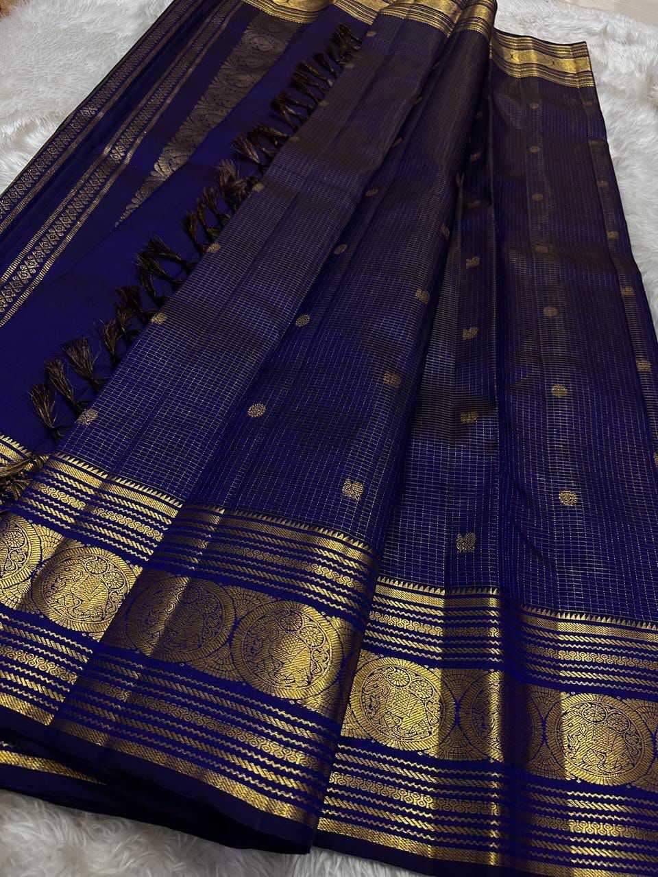 Lichi Silk Soft Saree in Navy Blue
