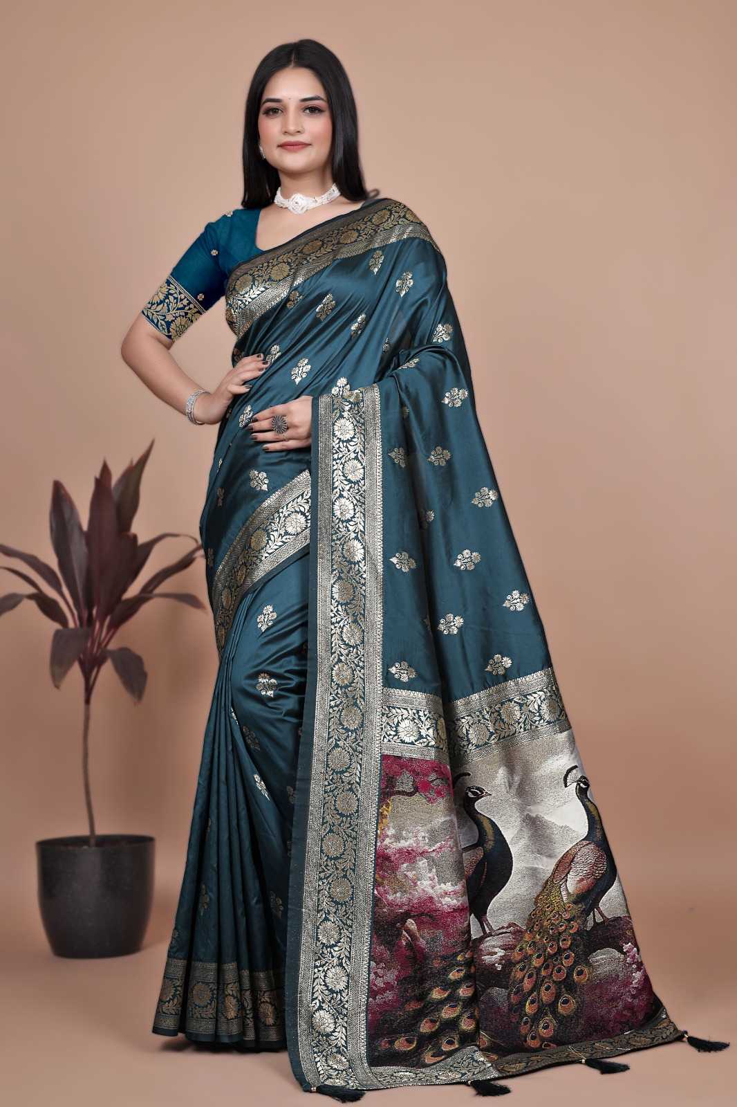 Banarasi Soft Silk Saree in Orange
