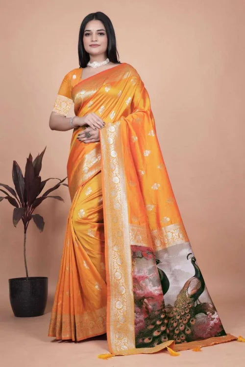 Banarasi Soft Silk Saree in Orange