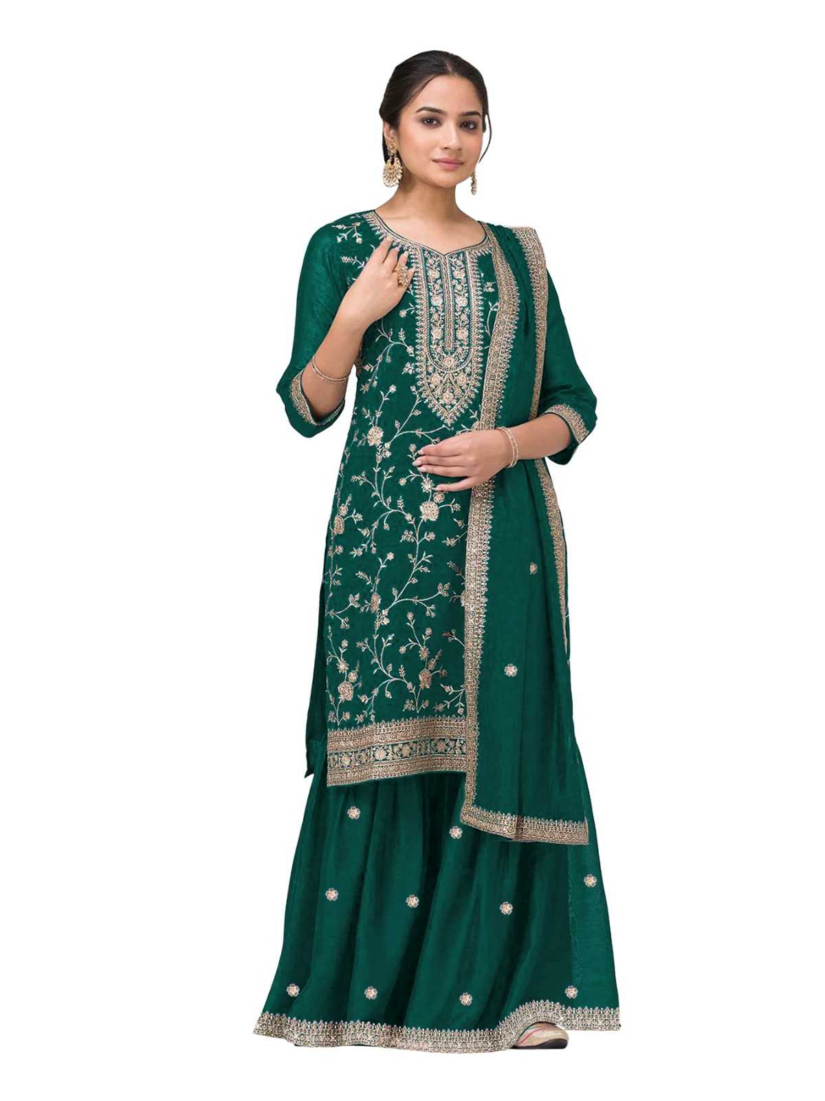 Soft Vichitra Embroidery Suit