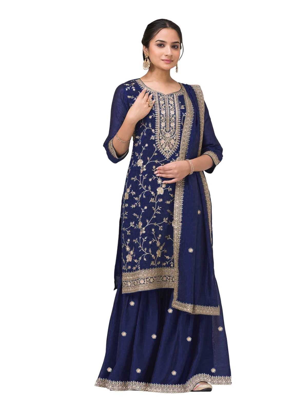 Soft Vichitra Embroidery Suit