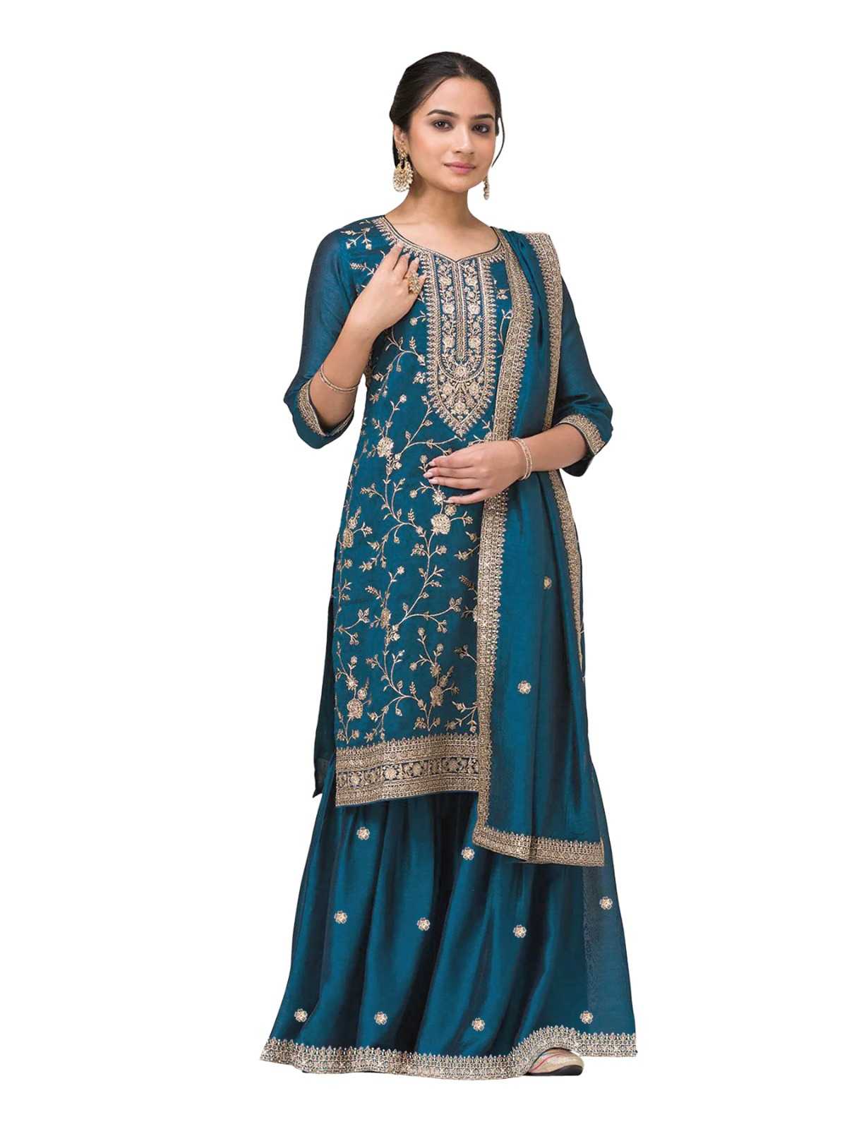 Soft Vichitra Embroidery Suit