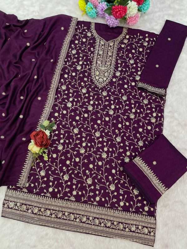Soft Vichitra Embroidery Suit
