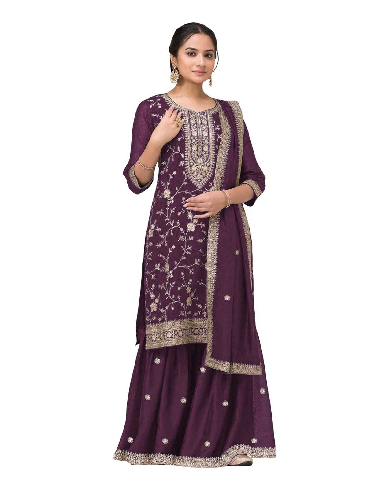 Soft Vichitra Embroidery Suit