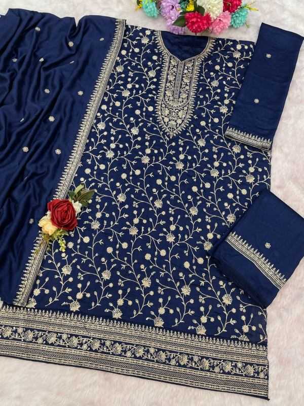 Soft Vichitra Embroidery Suit