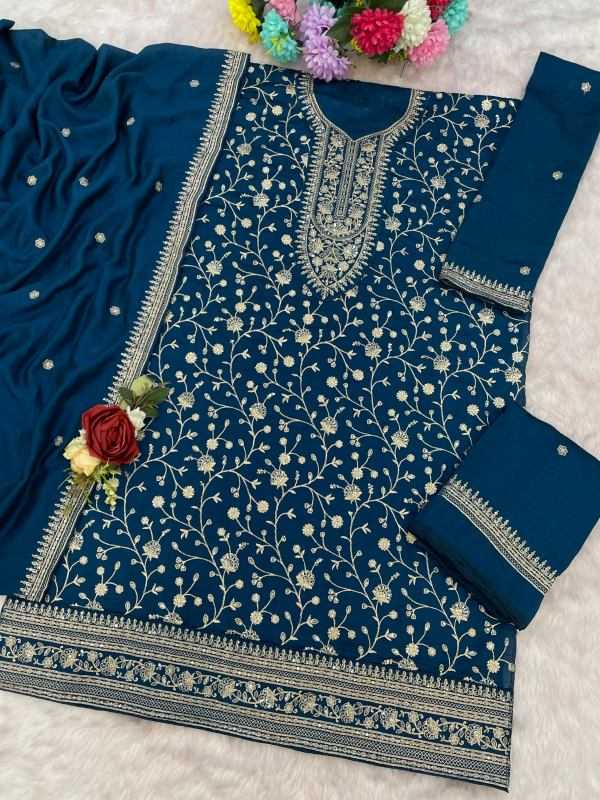 Soft Vichitra Embroidery Suit