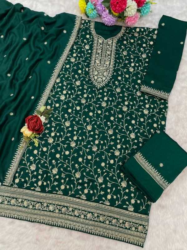 Soft Vichitra Embroidery Suit