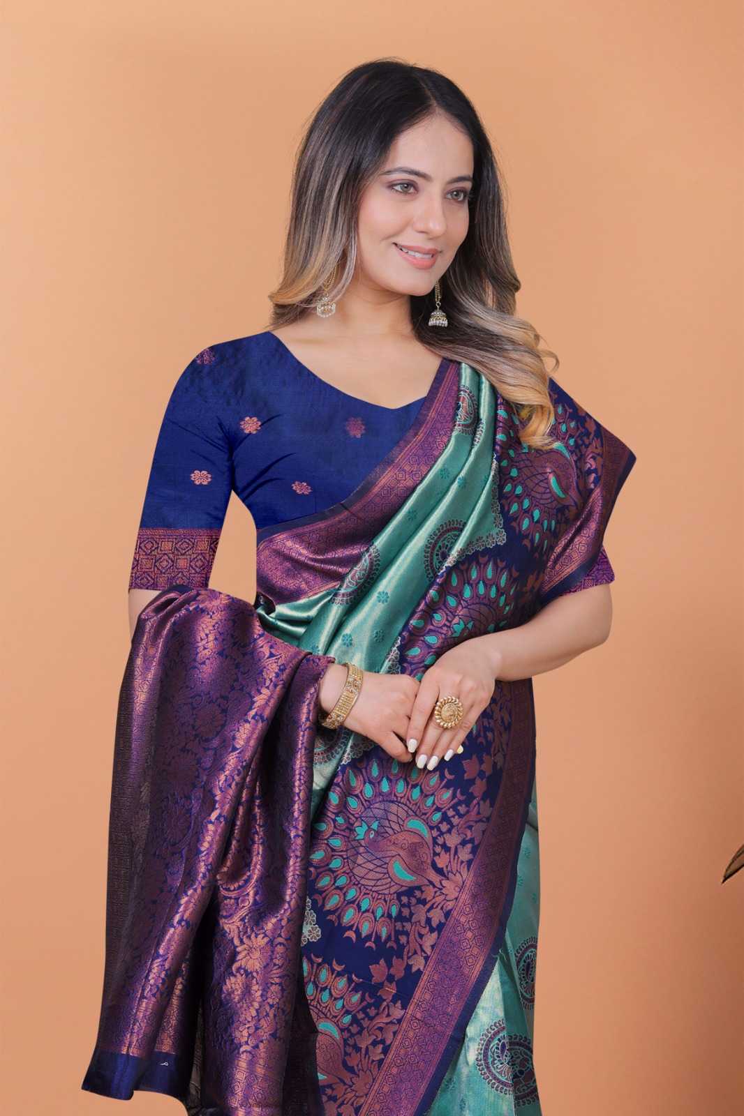 Jacquard Designer Saree in Sky