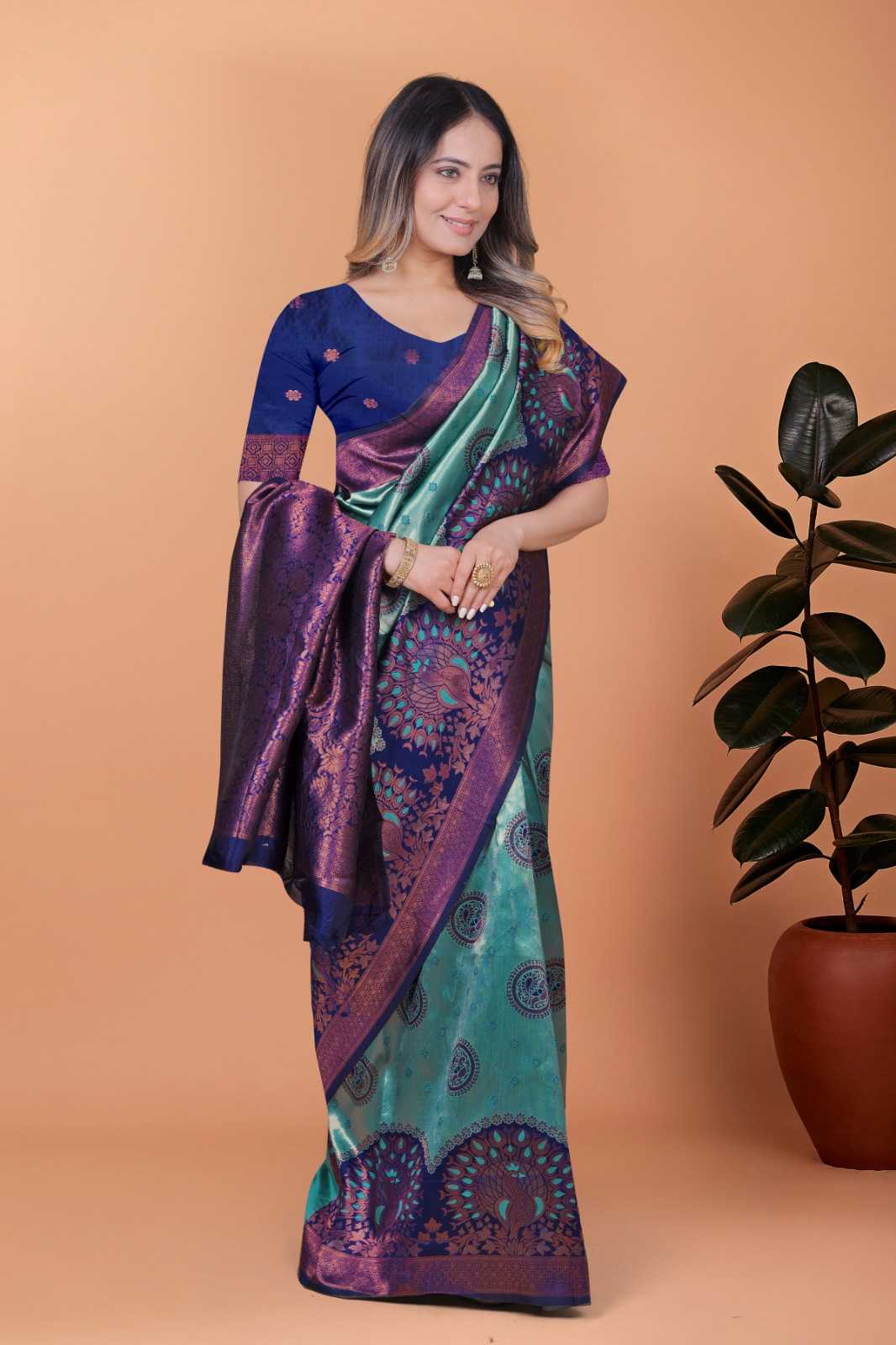 Jacquard Designer Saree in Sky