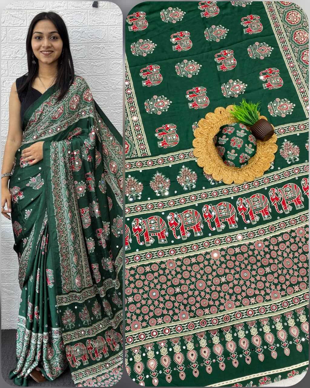 Gajji Silk Designer Saree in Bottle Green