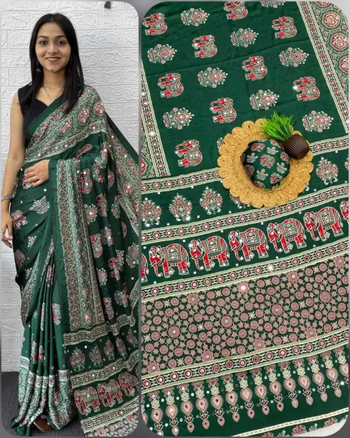 Gajji Silk Designer Saree in Bottle Green
