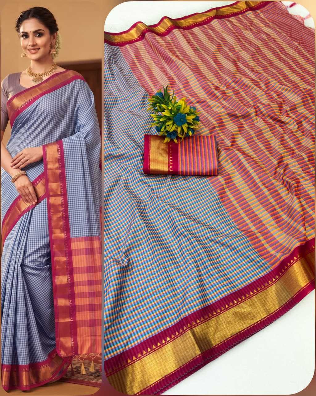 Chex Cotton Designer Saree