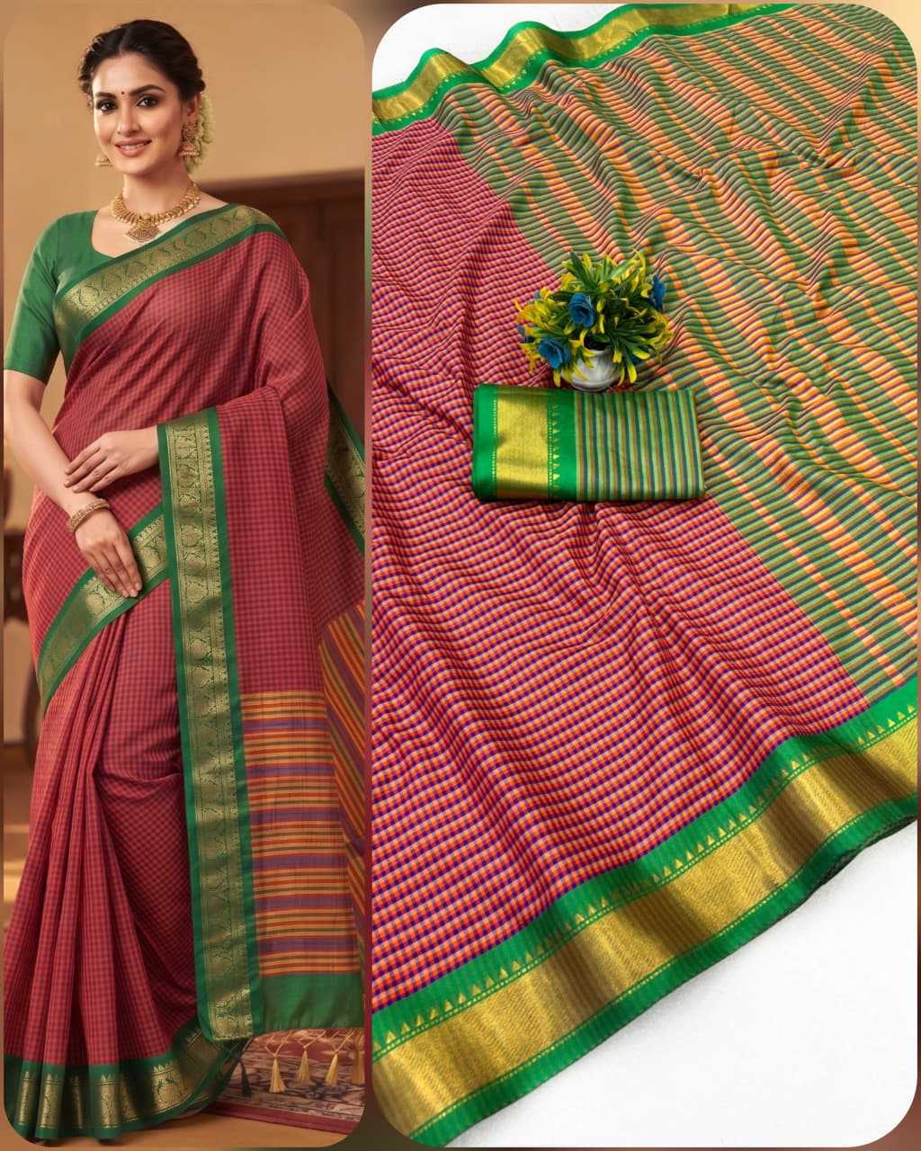 Chex Cotton Designer Saree