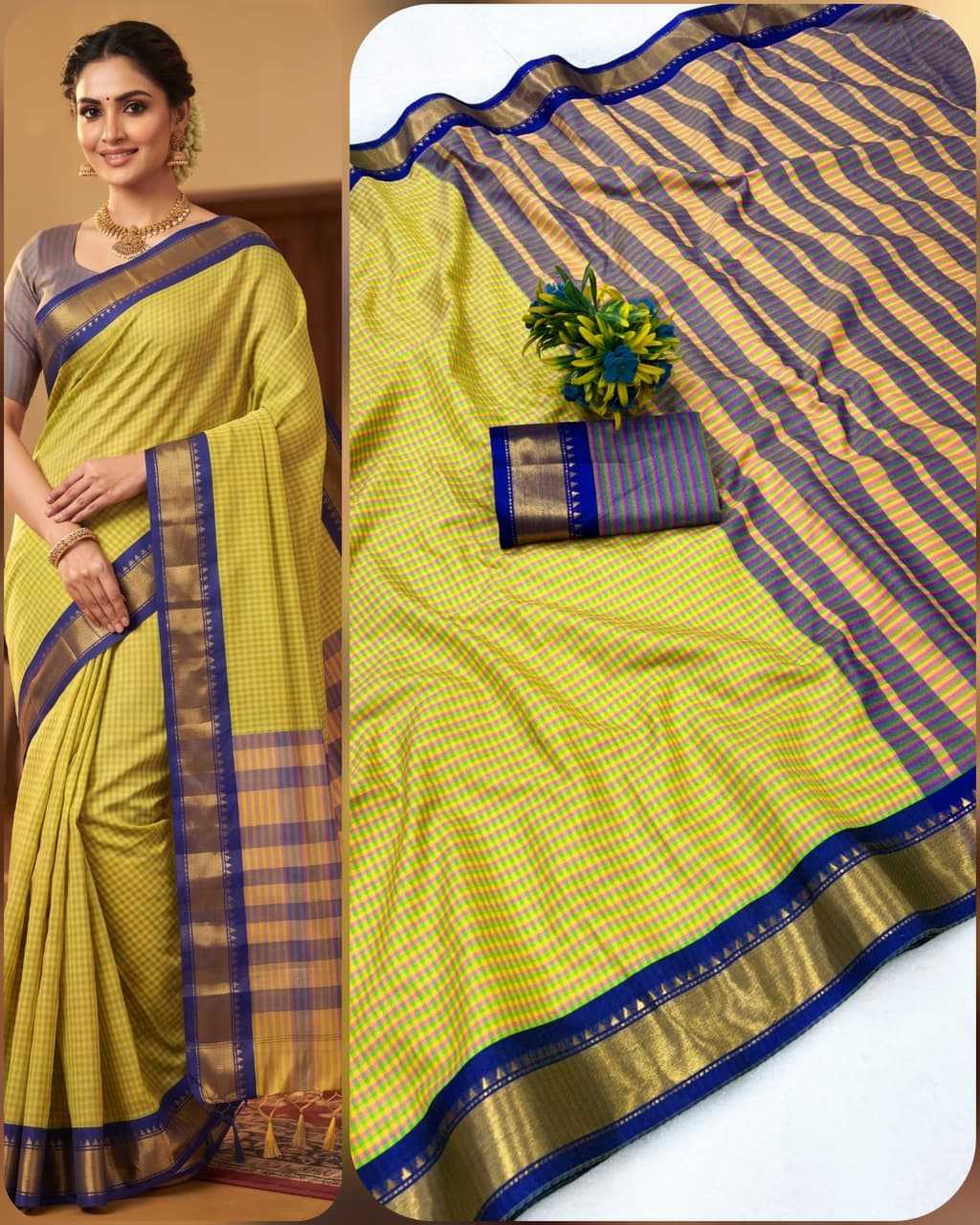 Chex Cotton Designer Saree