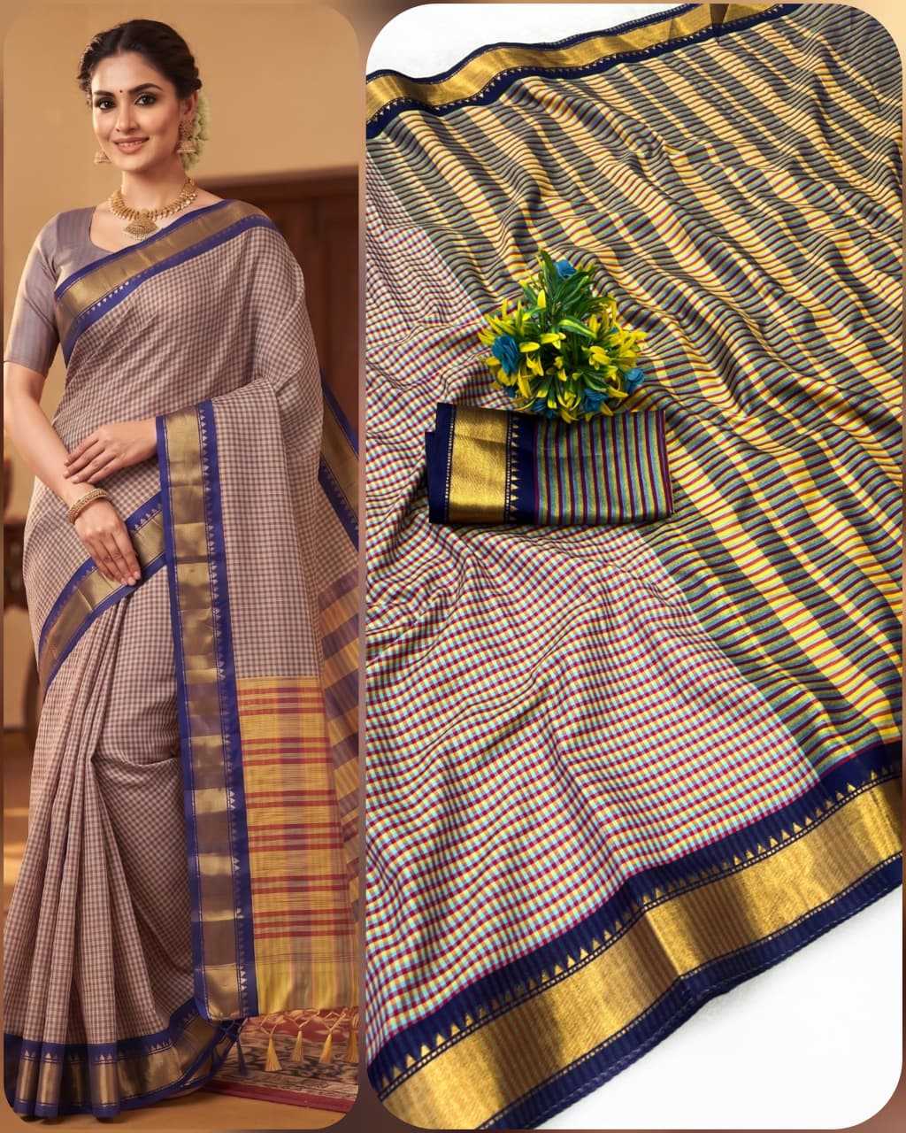 Chex Cotton Designer Saree