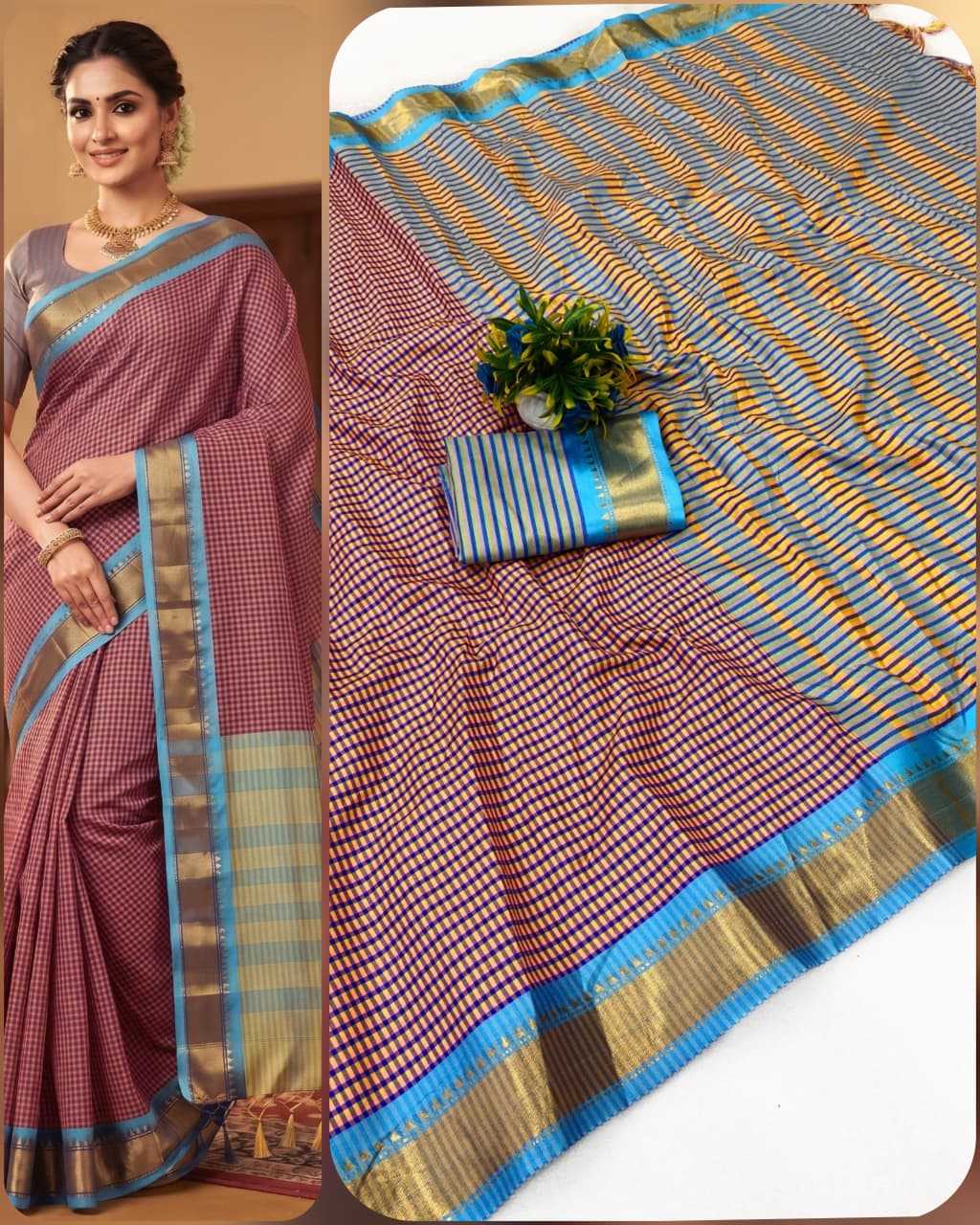 Chex Cotton Designer Saree