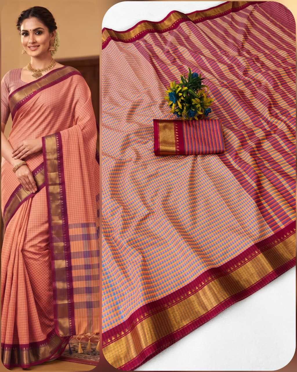 Chex Cotton Designer Saree