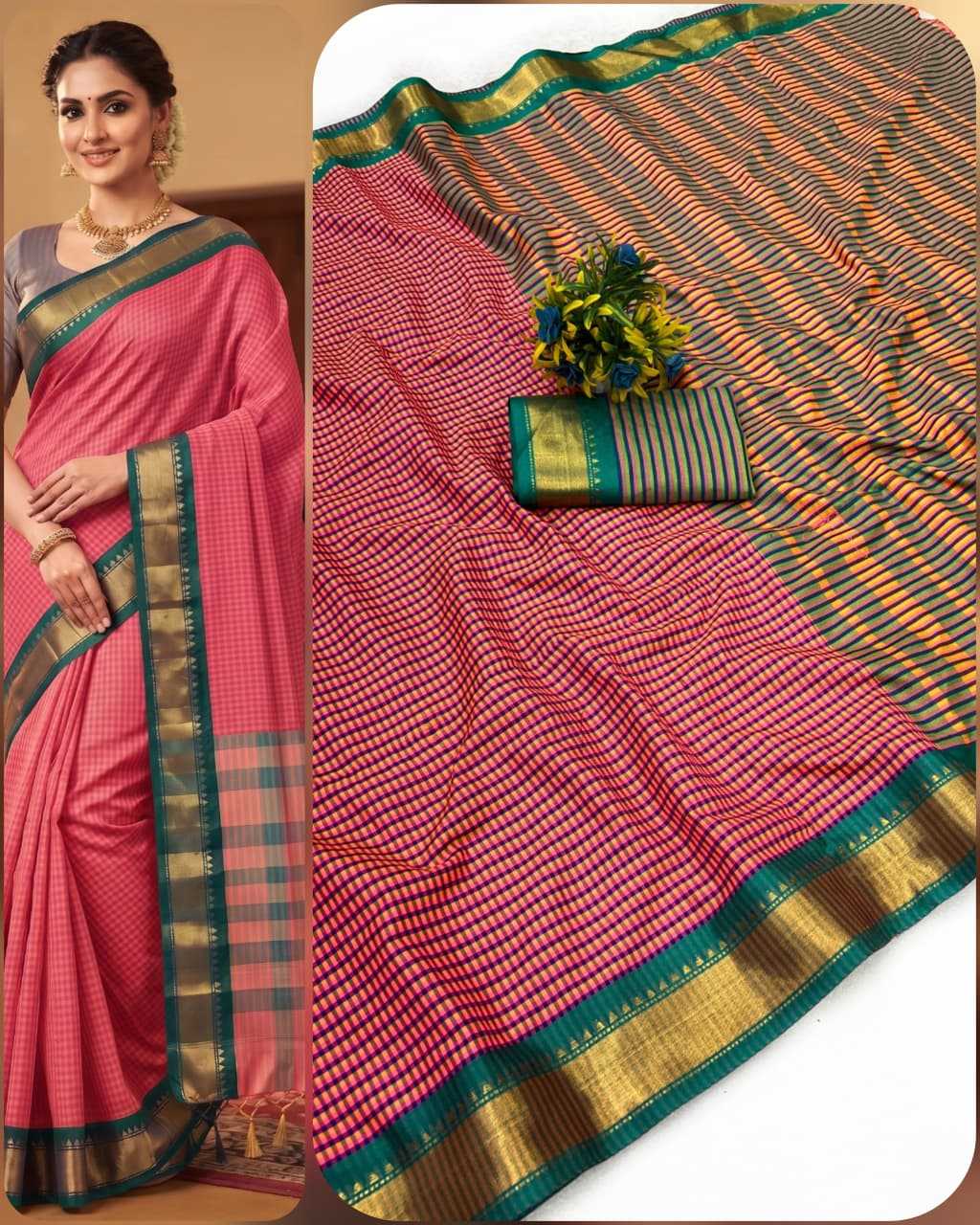 Chex Cotton Designer Saree