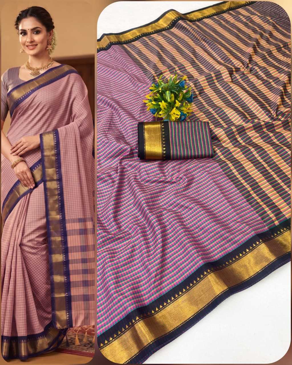 Chex Cotton Designer Saree
