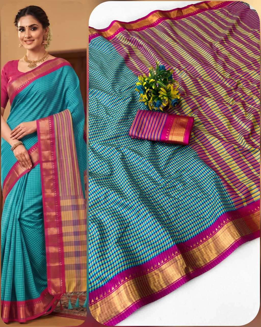 Chex Cotton Designer Saree