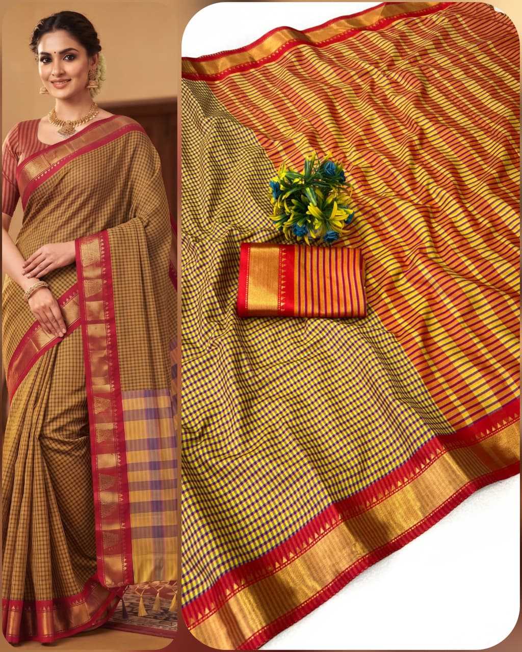 Chex Cotton Designer Saree